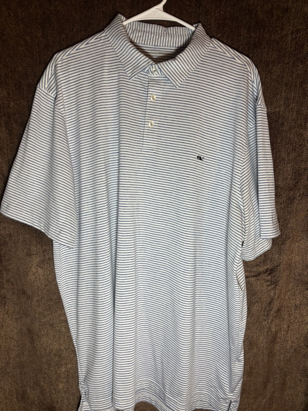 Vineyard Vines Men's Light Blue and White Striped Polo